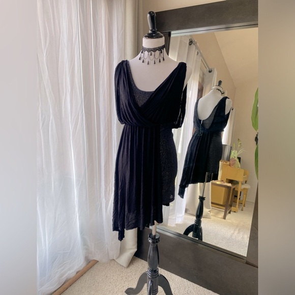 Free People Dresses & Skirts - 🌟✨ Dazzle in Black & Blue! FREE PEOPLE Asymmetrical Dress ✨🌟
